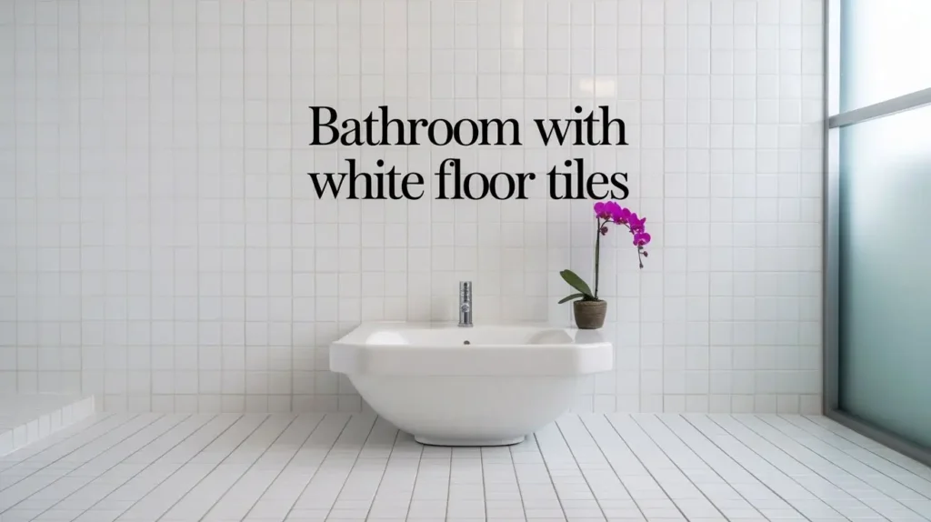 bathroom with white floor tiles